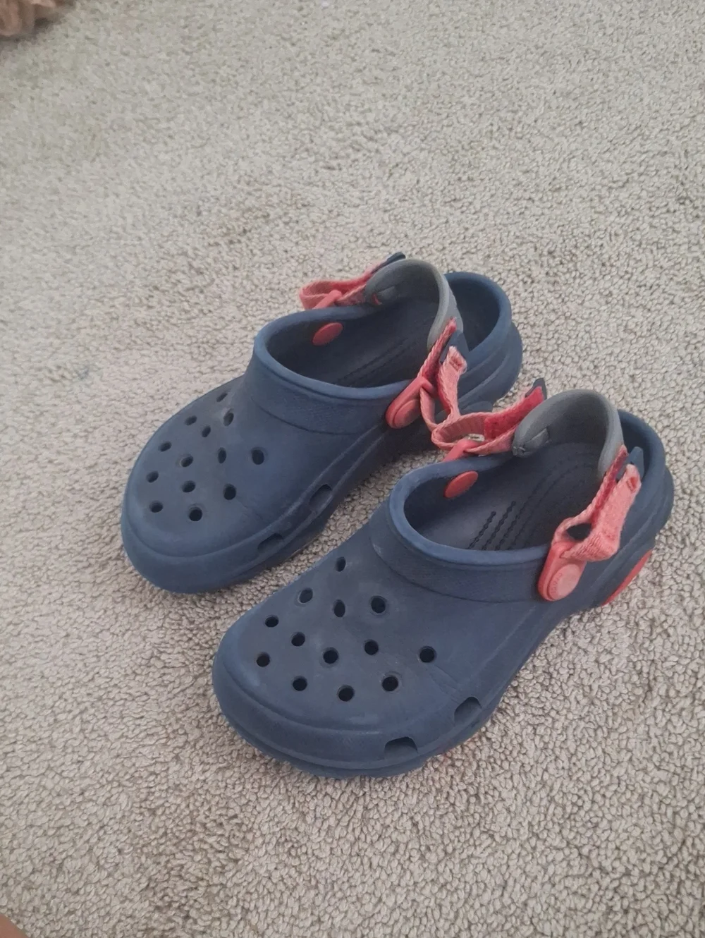 Kids Navy Blue Crocs Shoes with Red Straps